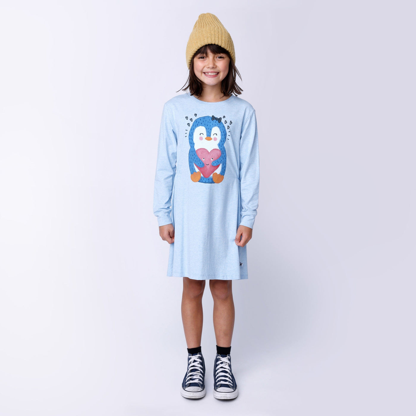 Minti Penguin Love Dress - Cornflower Marle Long Sleeve Dress Minti 