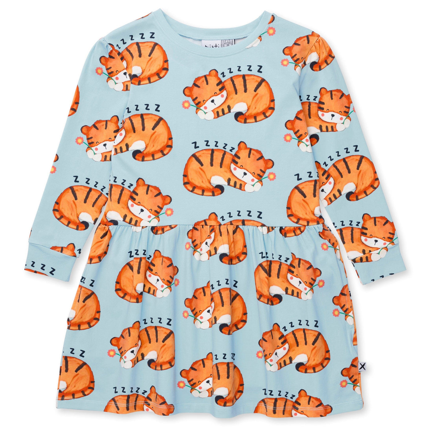 Minti Sleepy Tigers Dress - Aqua Long Sleeve Dress Minti 