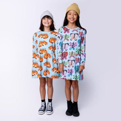 Minti Sleepy Tigers Dress - Aqua Long Sleeve Dress Minti 