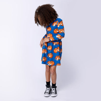 Minti Sleepy Tigers Dress - Dark Blue Long Sleeve Dress Minti 