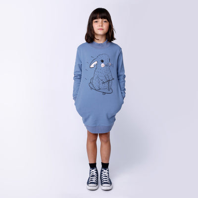 Minti Speedy Bunny Furry Dress - Cornflower Long Sleeve Dress Minti 