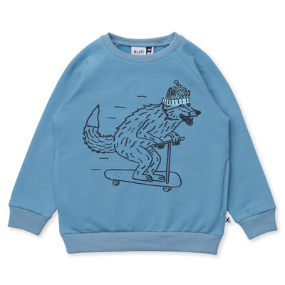 Minti Speedy Wolf Furry Crew - Muted Blue Jumper Minti 