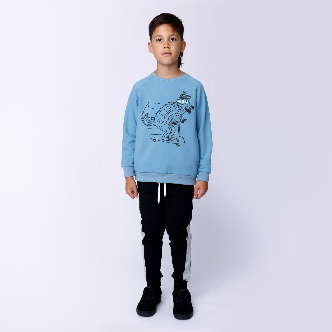 Minti Speedy Wolf Furry Crew - Muted Blue Jumper Minti 