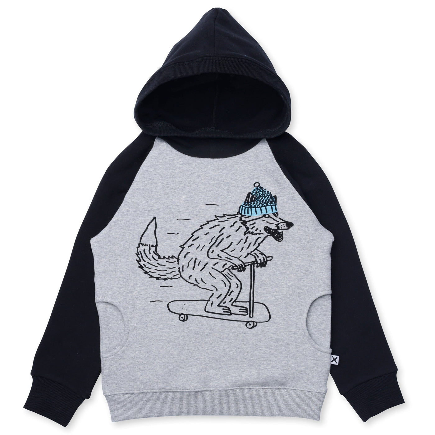 Minti Speedy Wolf Furry Hood - Grey Marle/Black Hoodie Minti 