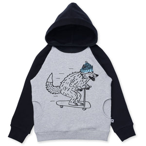 Minti Speedy Wolf Furry Hood - Grey Marle/Black