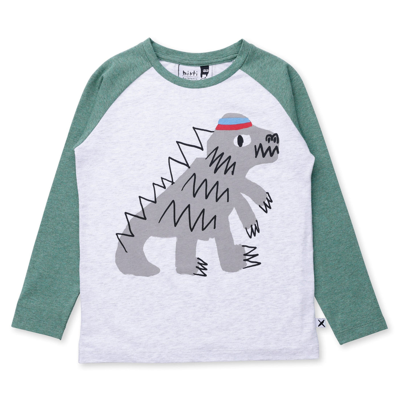 Minti Sporty Dino Tee - White Marle/Forest Marle Long Sleeve T-Shirt Minti 