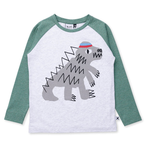 Minti Sporty Dino Tee - White Marle/Forest Marle