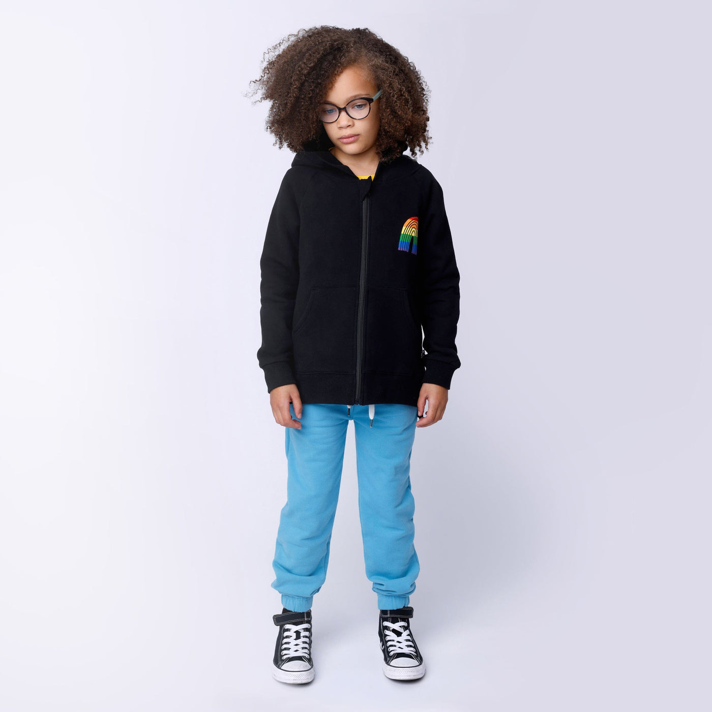 Minti Stripey Rainbow Furry Zip Up - Black Zip-Up Minti 