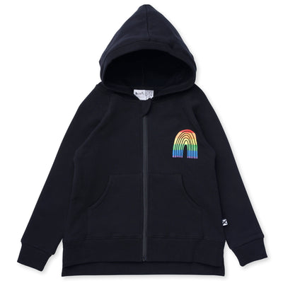 Minti Stripey Rainbow Furry Zip Up - Black Zip-Up Minti 