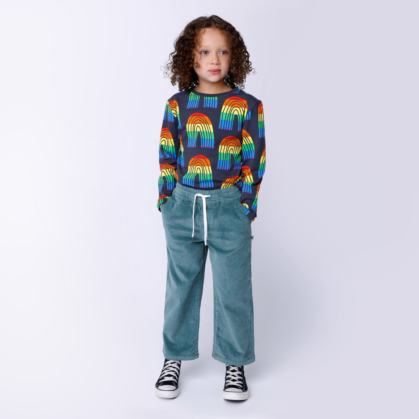 Minti Stripey Rainbow Tee - Dark Grey Long Sleeve T-Shirt Minti 