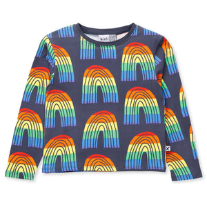 Minti Stripey Rainbow Tee - Dark Grey