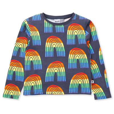 Minti Stripey Rainbow Tee - Dark Grey Long Sleeve T-Shirt Minti 