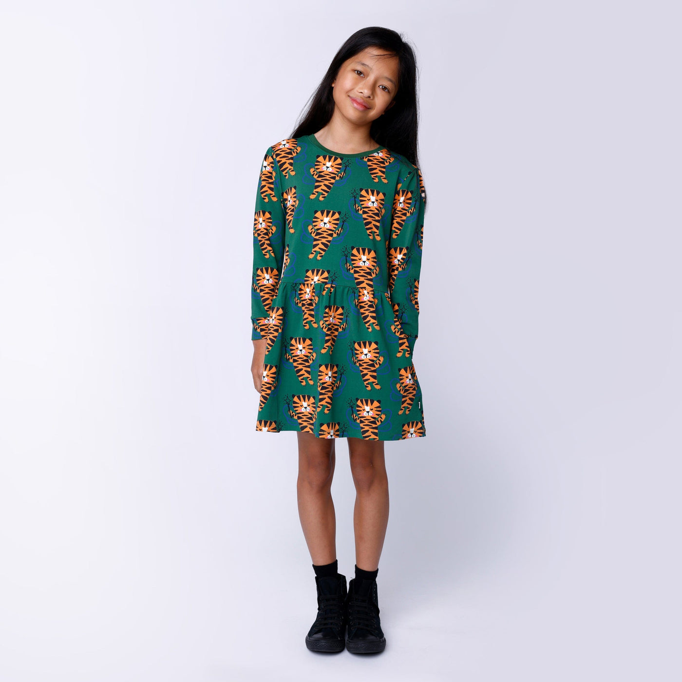 Minti Tiger Fairy Dress - Green Long Sleeve Dress Minti 