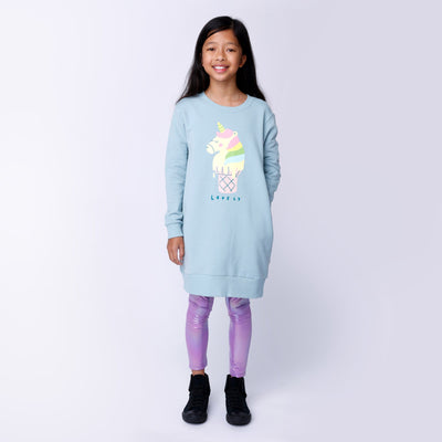 Minti Unicorn Icecream Furry Dress - Muted Green Long Sleeve Dress Minti 