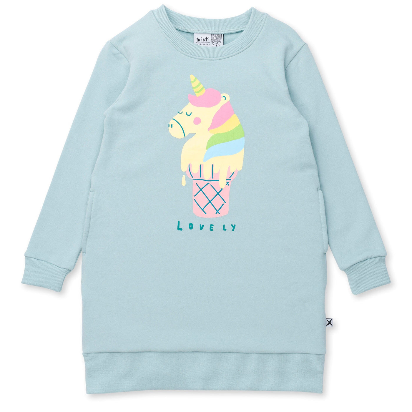 Minti Unicorn Icecream Furry Dress - Muted Green Long Sleeve Dress Minti 