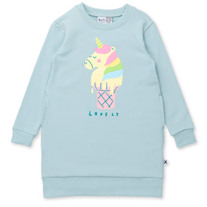 Minti Unicorn Icecream Furry Dress - Muted Green