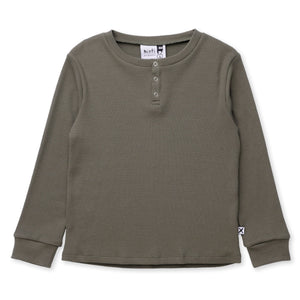 Minti Waffle Henley Tee - Khaki