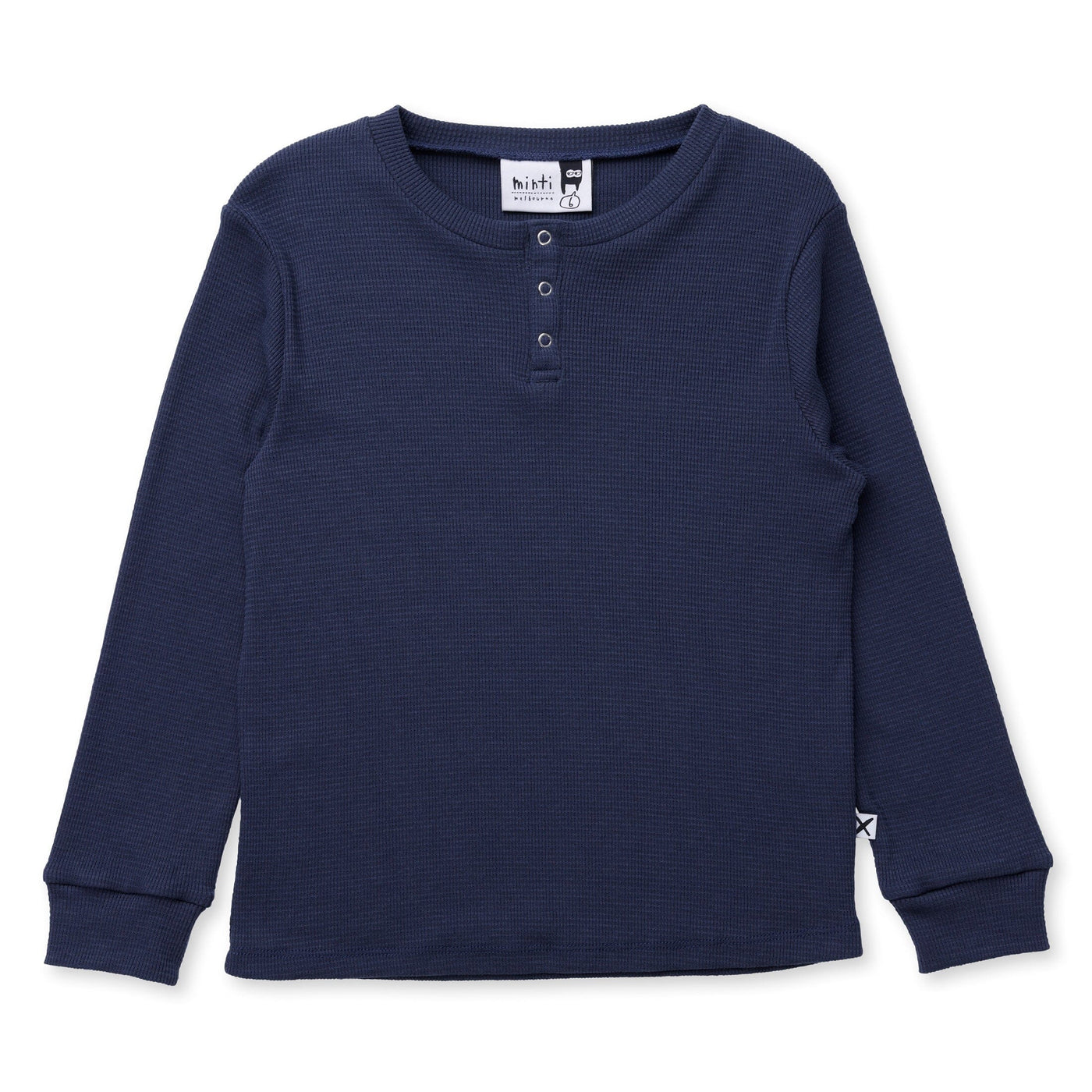 Minti Waffle Henley Tee - Navy Long Sleeve T-Shirt Minti 