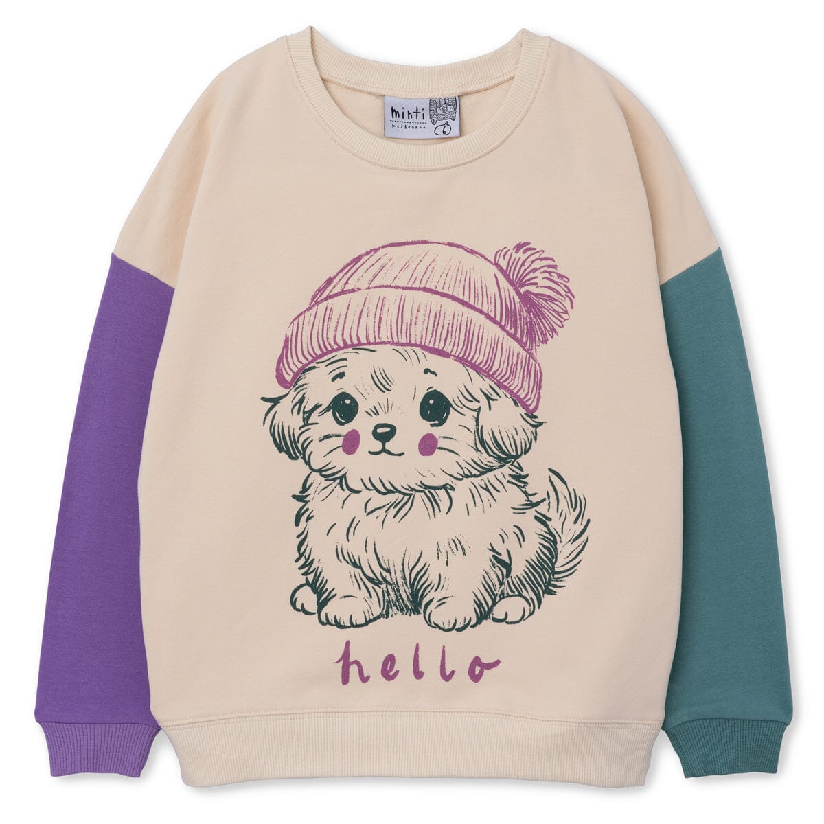 Minti Warm Puppy Crew - Beige/Purple/Emerald Jumper Minti 