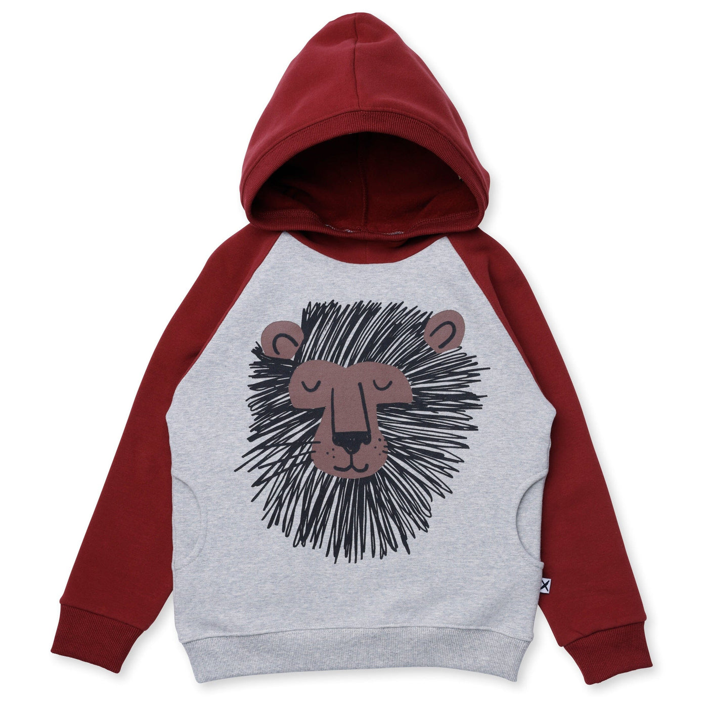 Minti Wild Lion Furry Hood - Grey Marle/Burnt Red Hoodie Minti 