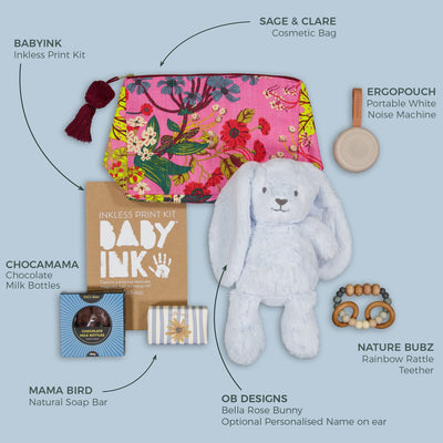 Mum & Bub Newborn Gift Set - Deluxe Blue - With Optional Personalised Name Gift Hamper Cherrie Baby Boutique 