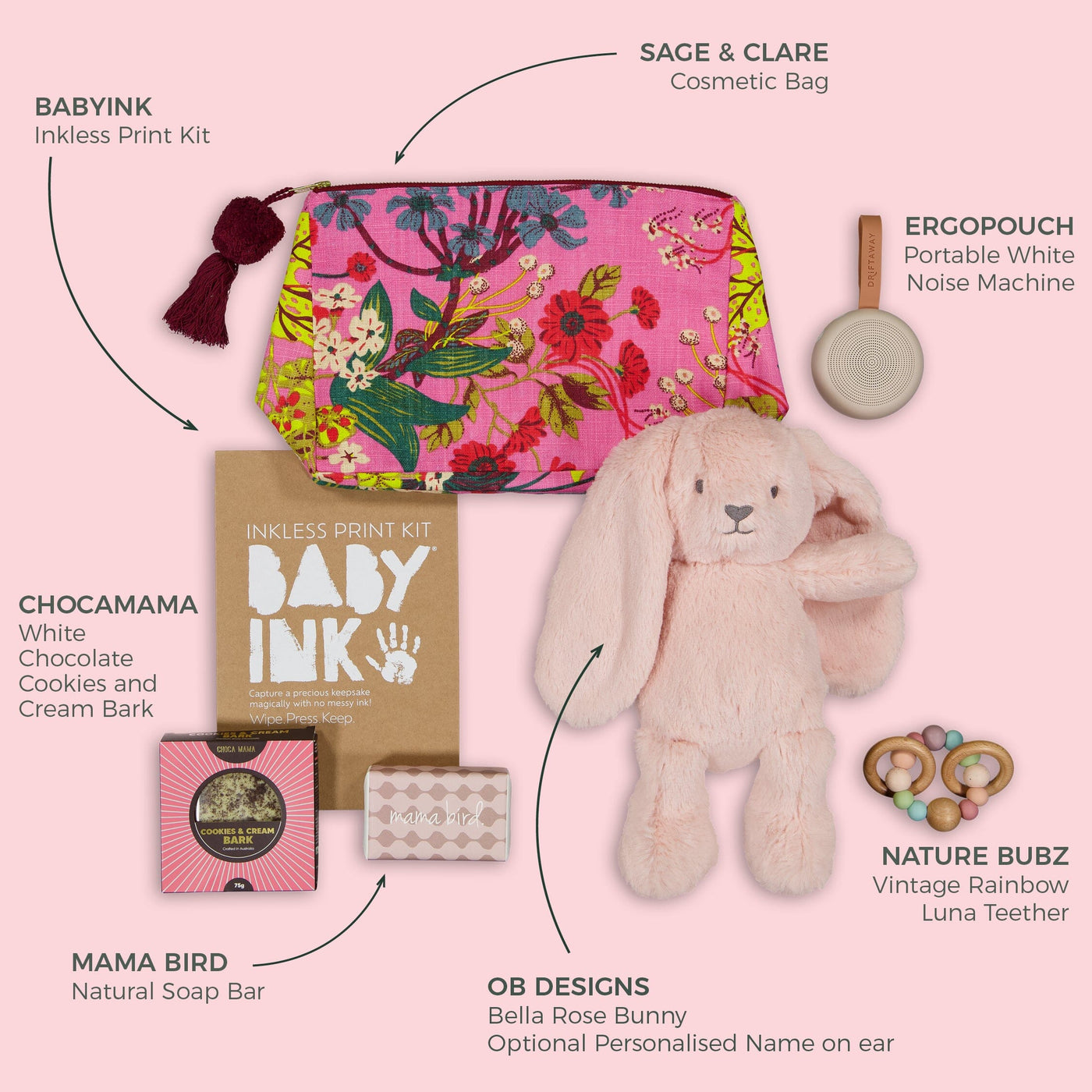 Mum & Bub Newborn Gift Set - Deluxe Blush - With Optional Personalised Name Gift Hamper Cherrie Baby Boutique 