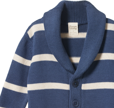 Nature Baby Benji Jacket - Vintage Indigo/Oatmeal Marl Stripe Cardigan Nature Baby 
