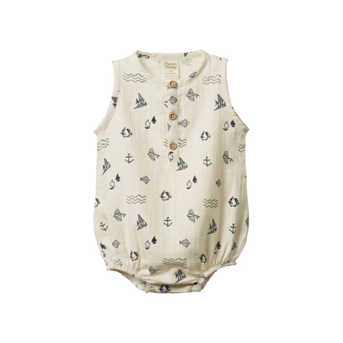 Nature Baby Cedar Suit Muslin - Atlantic Natural Print