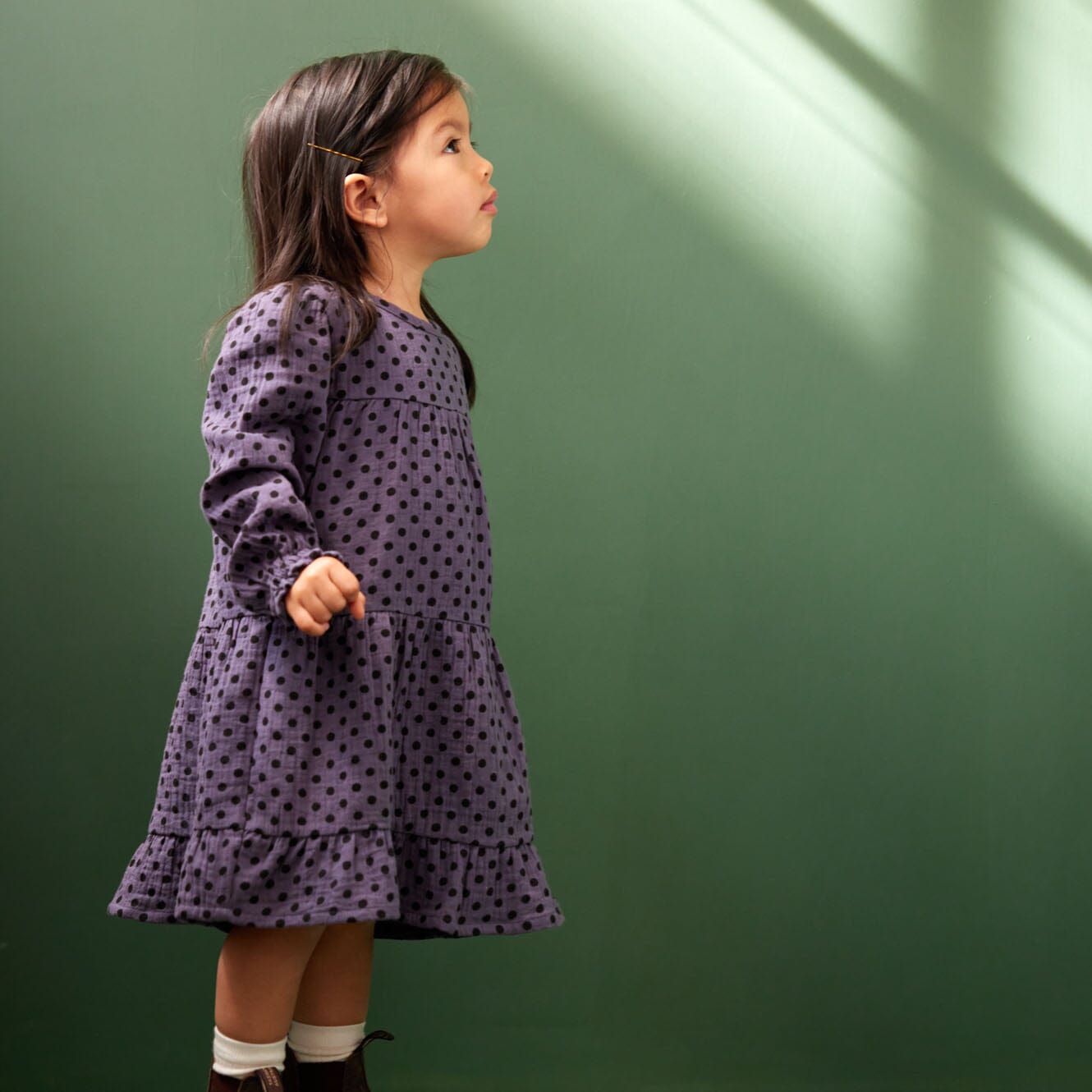 Nature Baby - Elliot Dress | Violet Polka Dot Long Sleeve Dress Nature Baby 