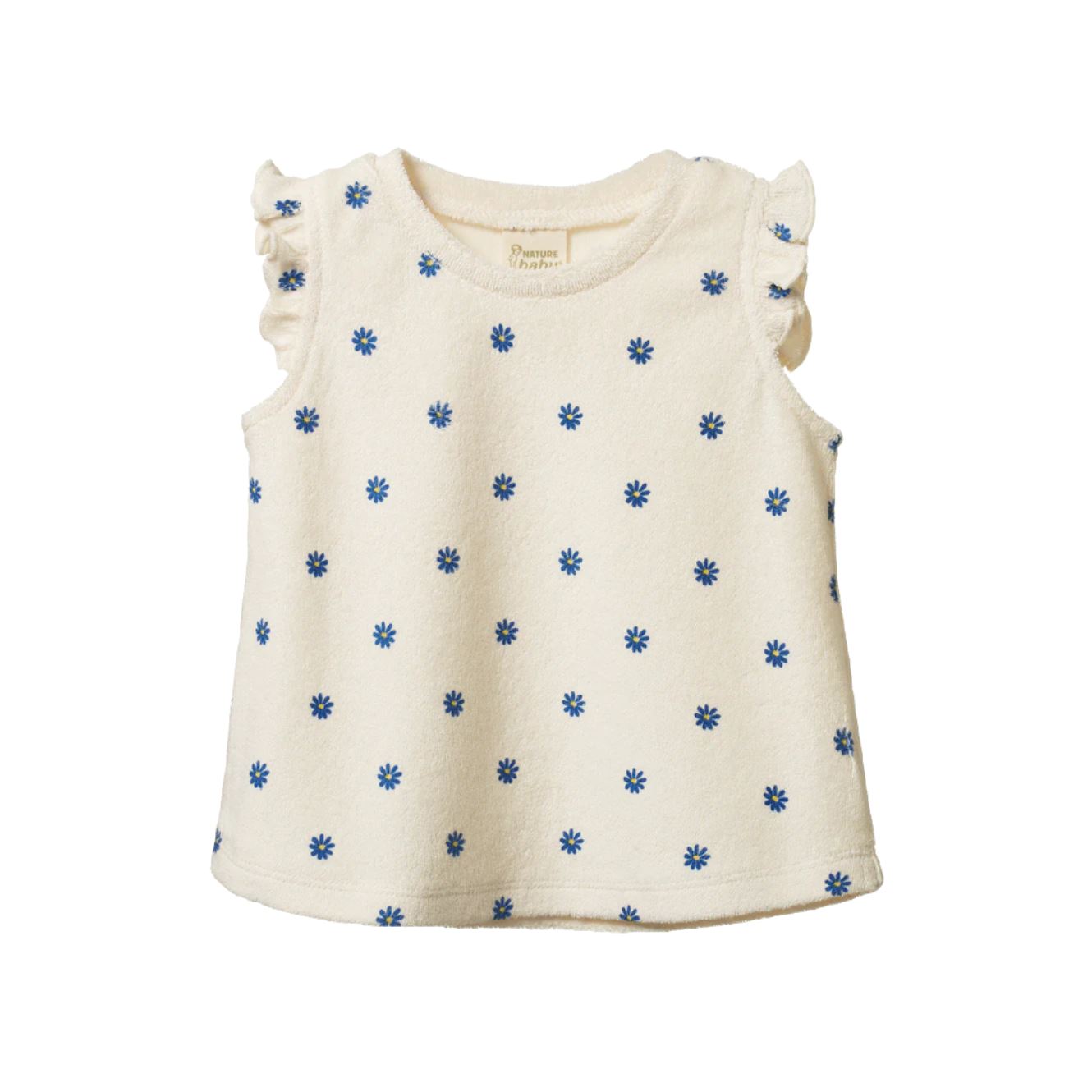 Nature Baby Fleur Tee Terry - Daisy Daze Blue Print Short Sleeve T-Shirt Nature Baby 