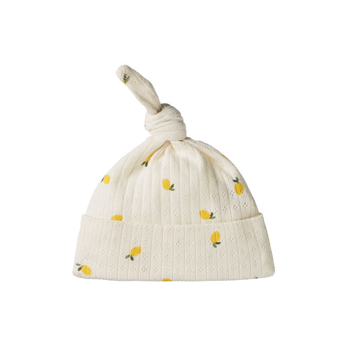 Nature Baby Knotted Beanie Pointelle - Lemon Print