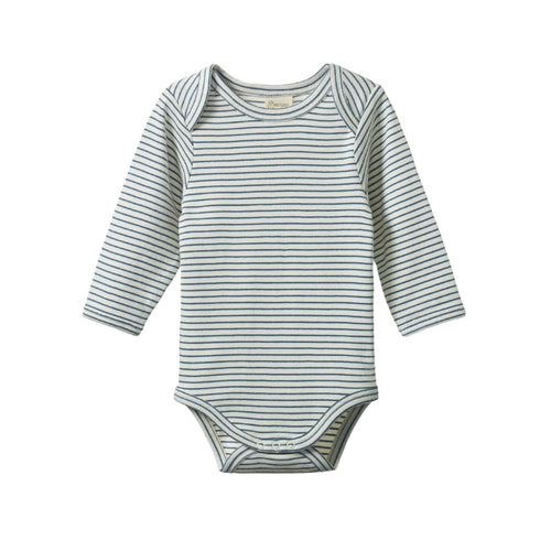 Nature Baby - Long Sleeve Bodysuit | Teal Pinstripe