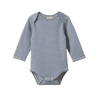 Nature Baby Long Sleeve Bodysuit - Vintage Indigo Stripe Bodysuit Nature Baby 