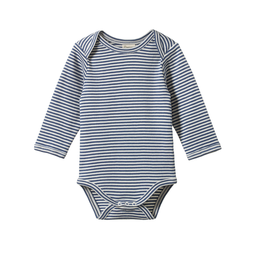Nature Baby Long Sleeve Bodysuit - Vintage Indigo Stripe