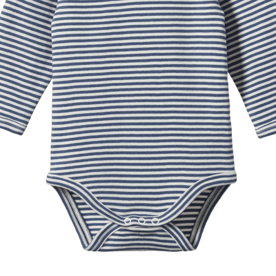 Nature Baby Long Sleeve Bodysuit - Vintage Indigo Stripe Bodysuit Nature Baby 