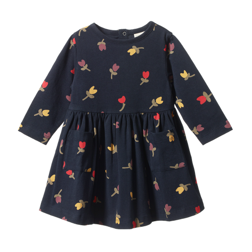 Nature Baby Long Sleeve Twirl Dress - Navy Tulip Print