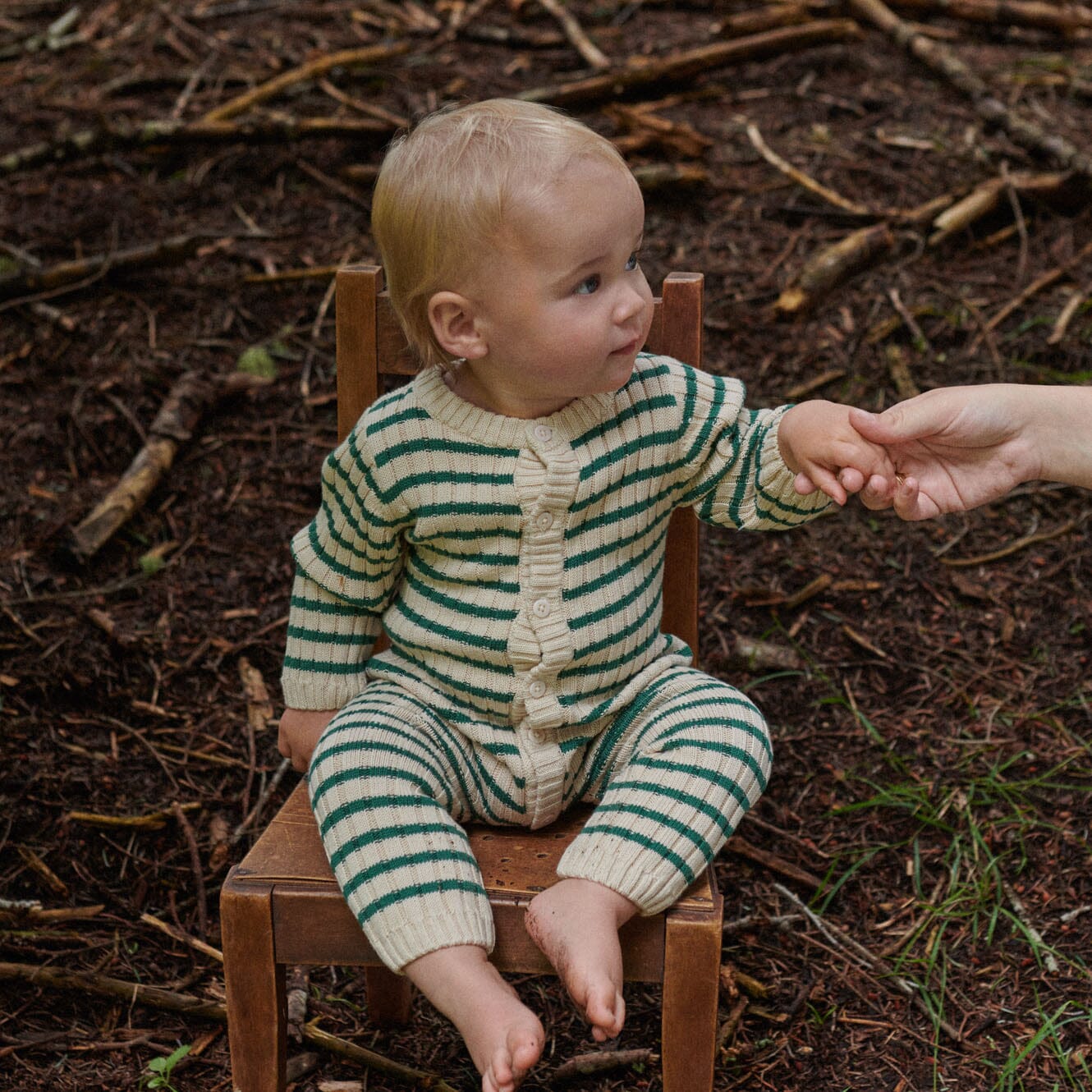 Nature Baby - Lou Suit Cotton Knit | Pine Sailor Stripe Onesie Nature Baby 