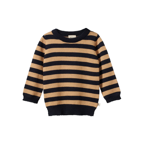 Nature Baby - Merino Knit pullover | Navy Caramel Stripe