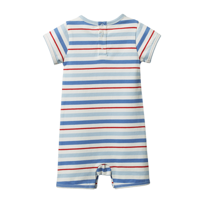 Nature Baby Short Sleeve Quincy Romper - Surf Stripe Romper Nature Baby 