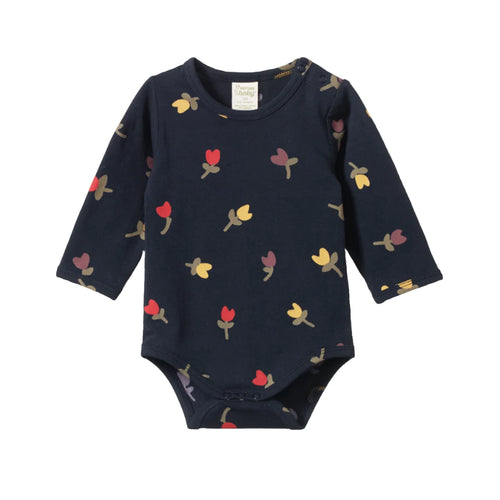 Nature Baby Stretch Jersey Bodysuit - Navy Tulip Print