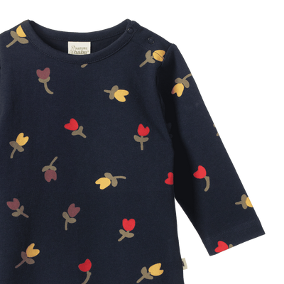 Nature Baby Stretch Jersey Everyday Tee - Navy Tulip Print Long Sleeve T-Shirt Nature Baby 