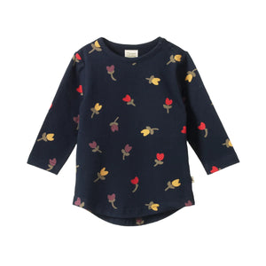 Nature Baby Stretch Jersey Everyday Tee - Navy Tulip Print