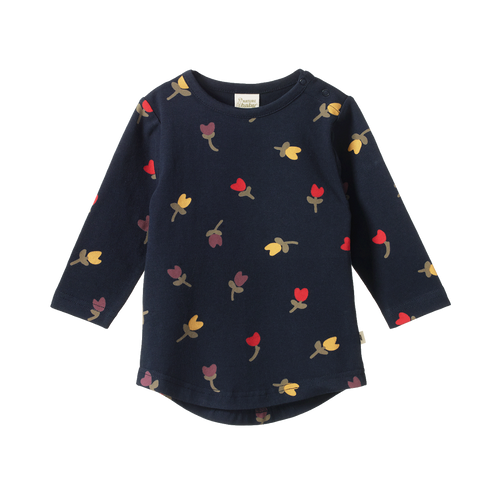 Nature Baby Stretch Jersey Everyday Tee - Navy Tulip Print