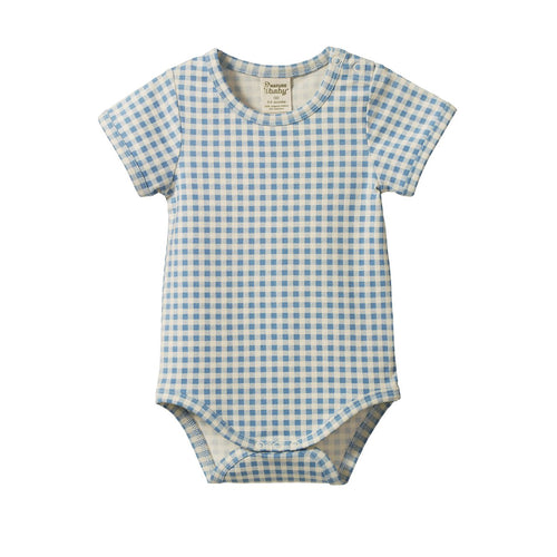 Nature Baby - Stretch Jersey Short Sleeve Bodysuit | Blue Gingham - PRE ORDER