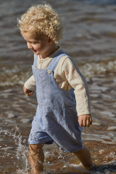 Nature Baby - Tucker Shortie Overalls Linen | Blue Stripe Overalls Nature Baby 