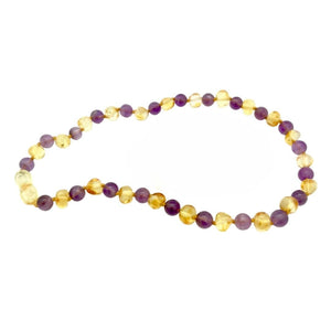 Nature Bubz - Baltic Amber and Gemstone Chip Necklace - Amethyst Lemon