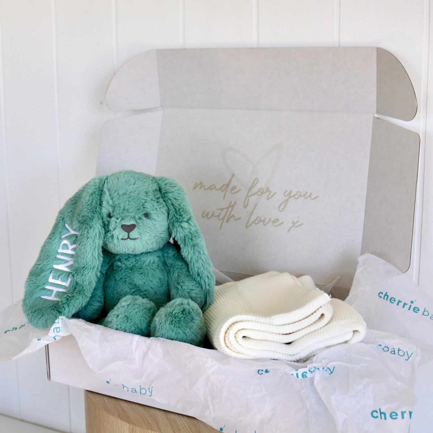 Newborn Gift Set - Seaside Snooze - Baby Blanket & Bunny with Optional Personalised Name Gift Hamper Cherrie Baby Boutique 