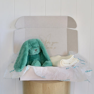 Newborn Gift Set - Seaside Snooze - Baby Blanket & Bunny with Optional Personalised Name Gift Hamper Cherrie Baby Boutique 