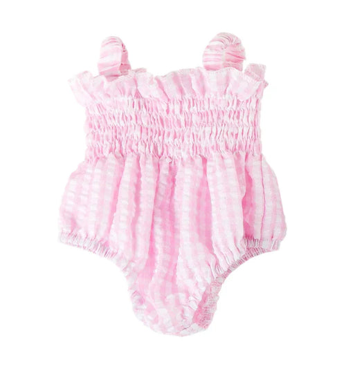 Nicci + Lu - Doll Clothing - Olivia Smock Bubble Romper | Gingham Pink