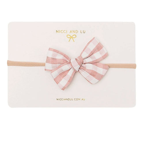 Nicci + Lu - Soft Headband - Pinwheel Bow | Rose Blush Gingham